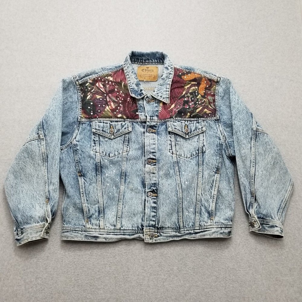 Edwin Jean Jacket Womens Large Blue Denim Pockets Casual Stones‎